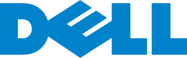 a blue dell logo on a black background